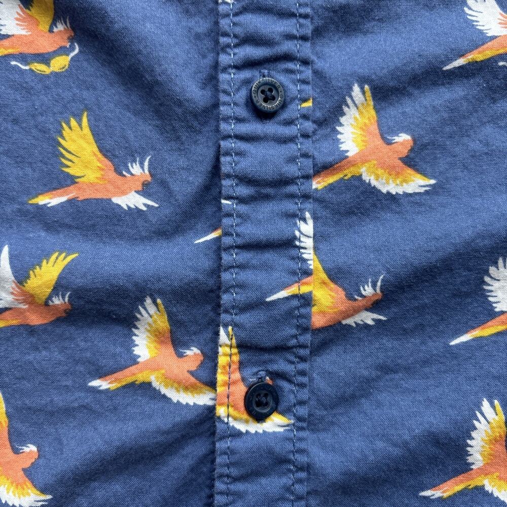 Quiksilver Button Down Shirt Mens Large Blue Tropical Bird Print Modern Fit S/S - Picture 7 of 16